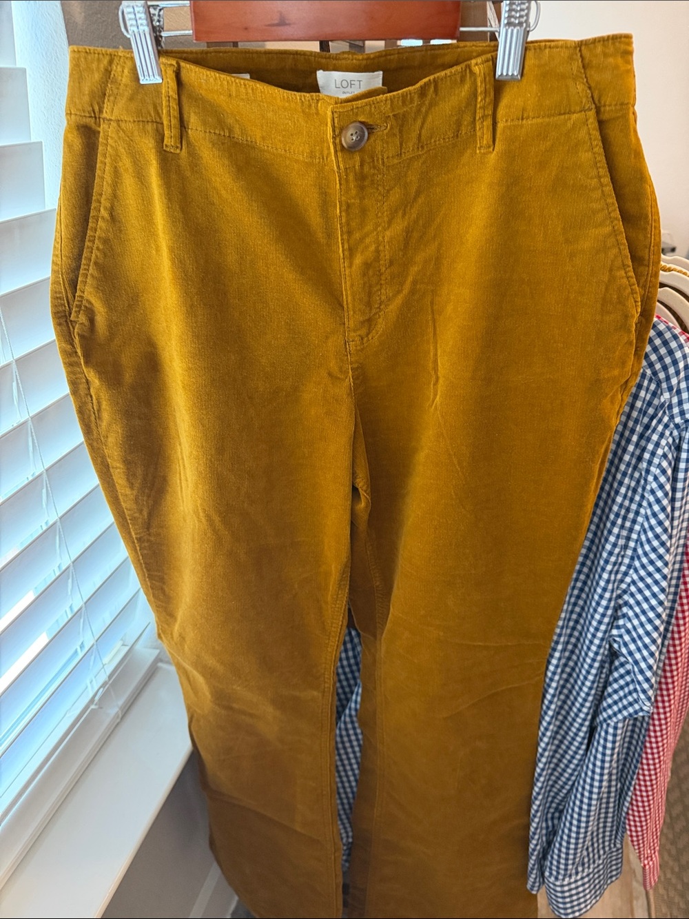 LOFT Outlet Corduroy Flare Pants in Brown Mustard color